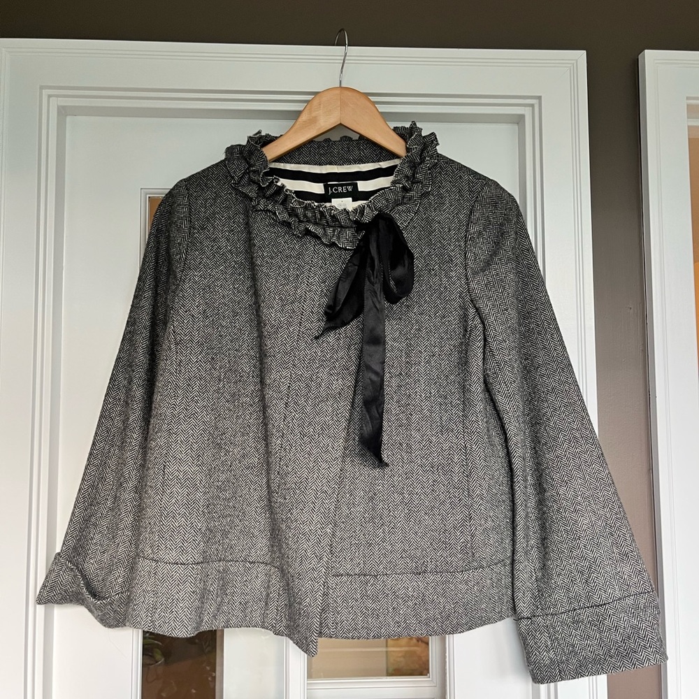 J. Crew Vintage Herringbone Ladies Jacket Wool Jacket in Black and White